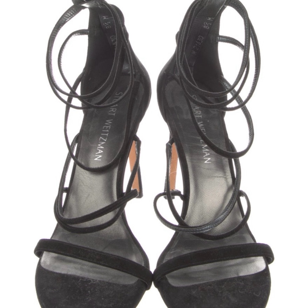 Stuart Weitzman Black Multi-Strap Suede Stiletto … - image 3